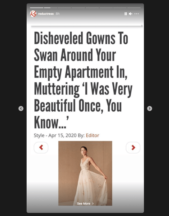 Satirical news site Reductress shares headlines via posts and stories