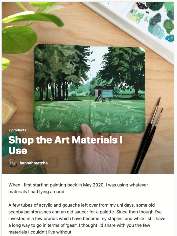 Hannah Matcha Shop The Art Materials I Use